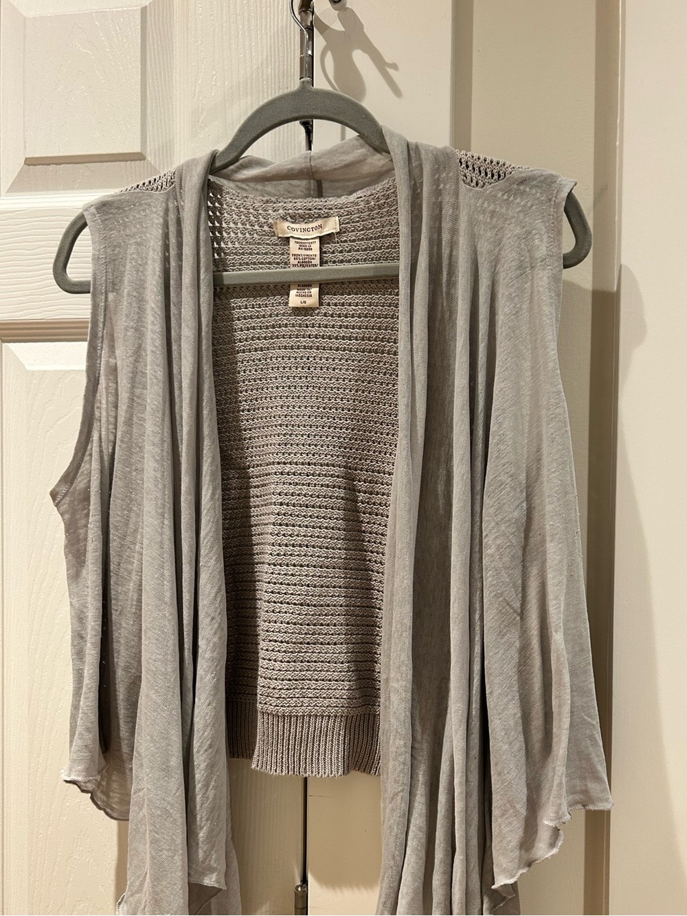 Covington Light Gray Open-Front Knit Vest/Shawl